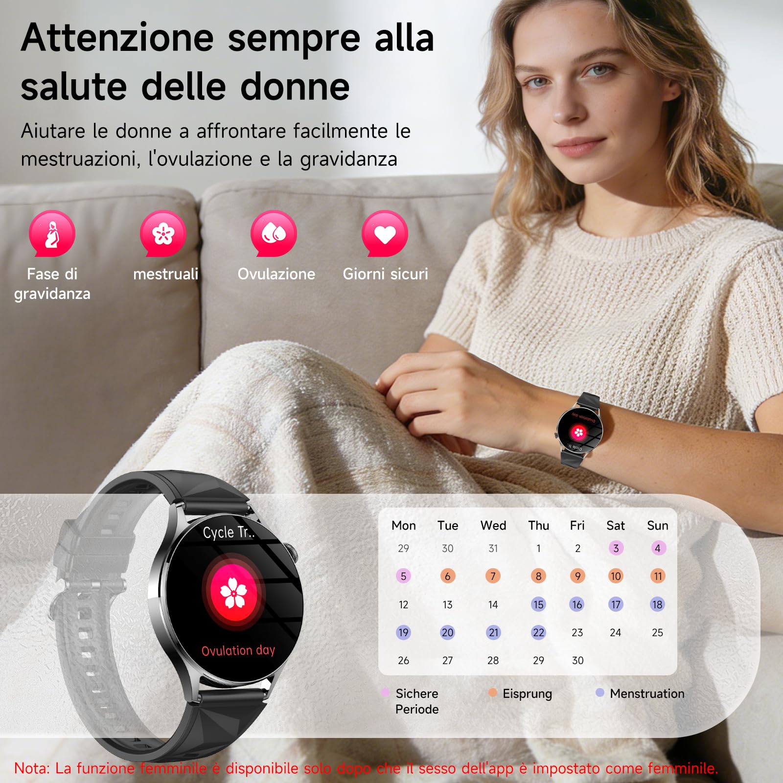 Nuo Smartwatch Donna Uomo con ECG/HRV/Pressione Sanguigna/BMI/Acido Urico | 1.32" AMOLED Orologio Fitness con Cardiofrequenzimetro/Sonno/Stress/Temperatura/Emozioni/SOS/Emozioni/Chiamate, iOS/Android