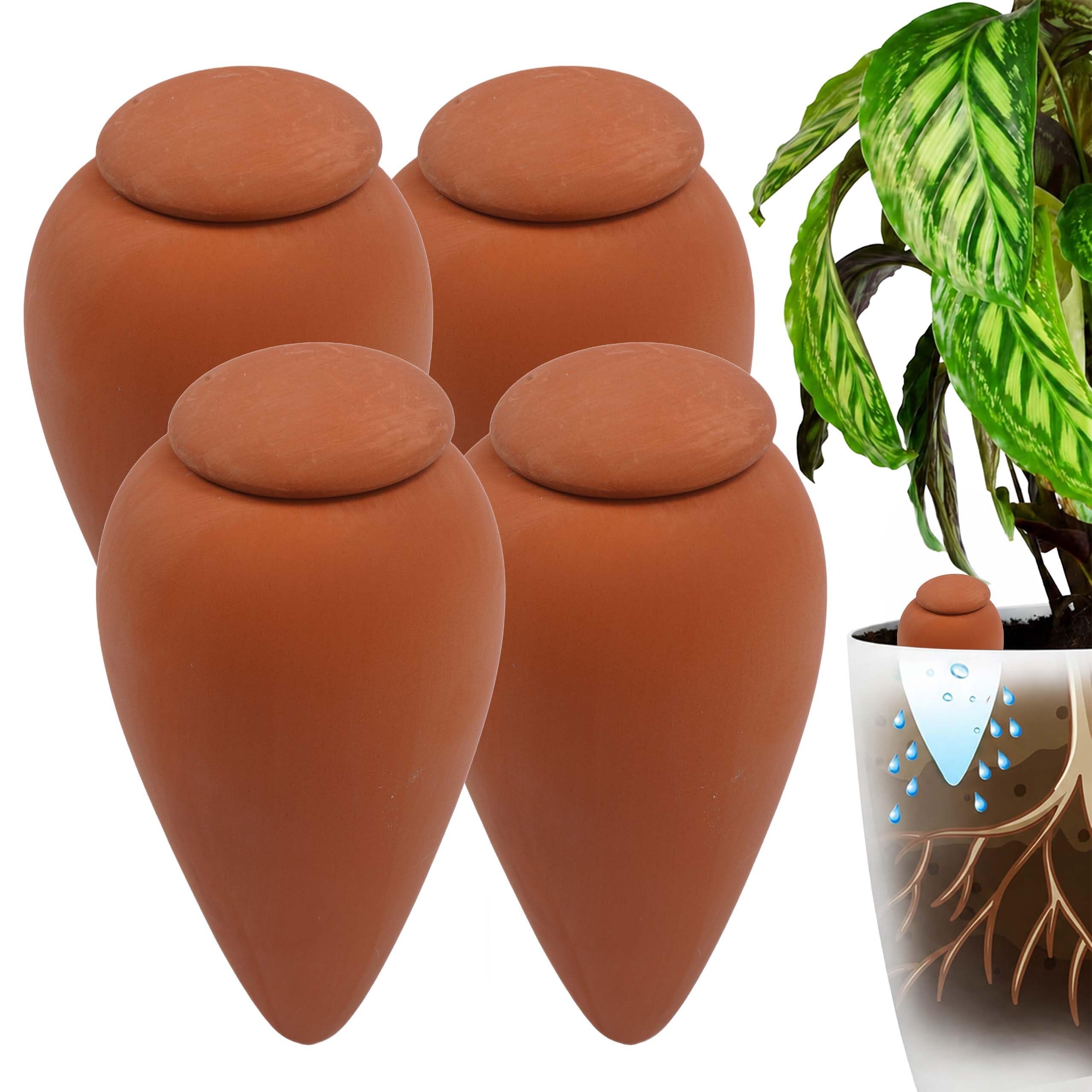 Conos de arcilla para riego Relaxdays, juego de 4, 350 ml, terracota