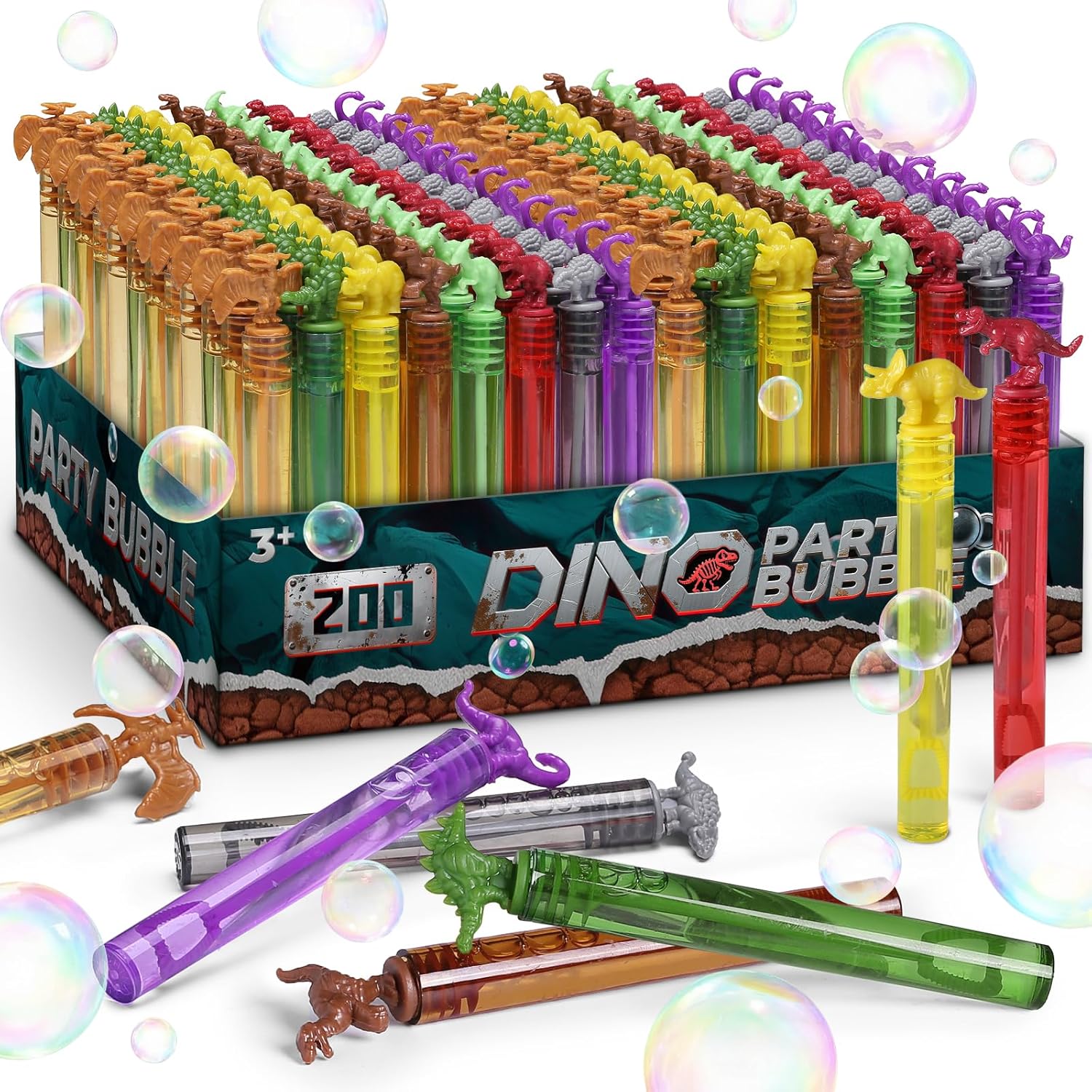 Bulk Dinosaur Bubble Wands for Kids, 200 Pack Mini Bubble, Dino Birthday Party Favors Decoration, Pinata Fillers, Goody Bag Stuffers, Classroom Treasure Box Prizes, Toddler Outdoor Gifts Toys