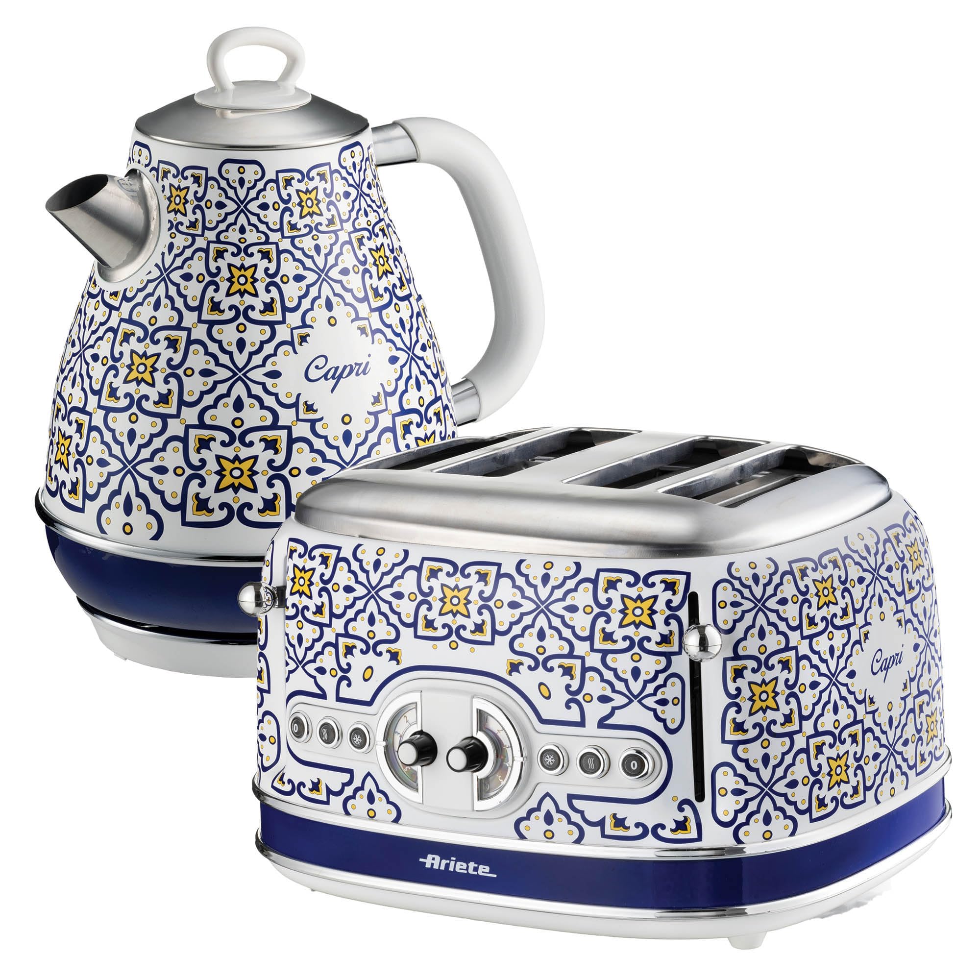 Ariete Capri ARPK54 4-Slice Toaster & Kettle Bundle, 6 Browning Levels, Defrost & Reheat, Removable Crumb Tray, 1.7L Kettle with 360° Base, Water Level Indicator