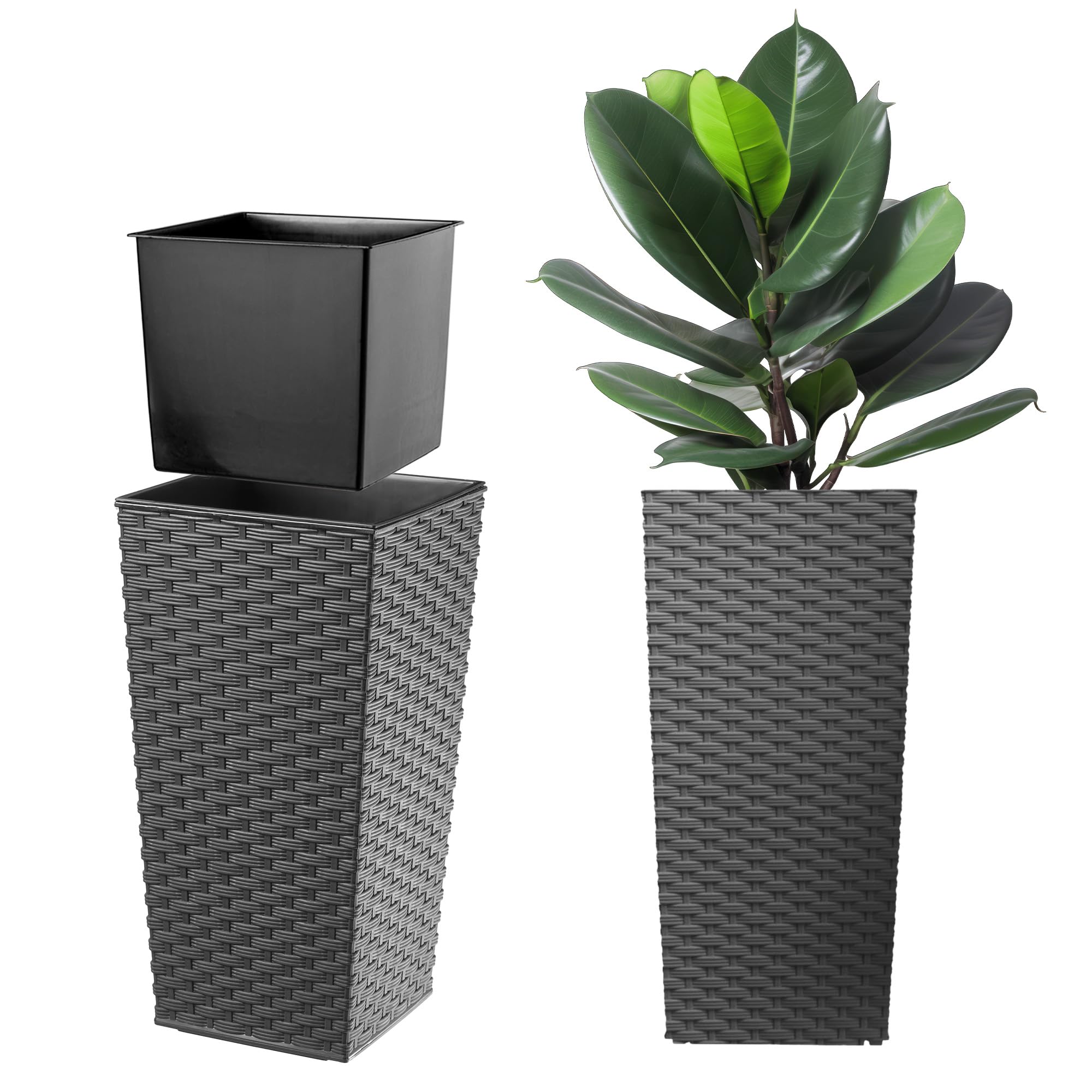 KADAX Macetero Alto de Diseño Moderno para Plantas de Interior y Exterior, Maceta Grande de Plástico, Jardinera Alta (Crema, Texturizado, 68 cm) — view 11