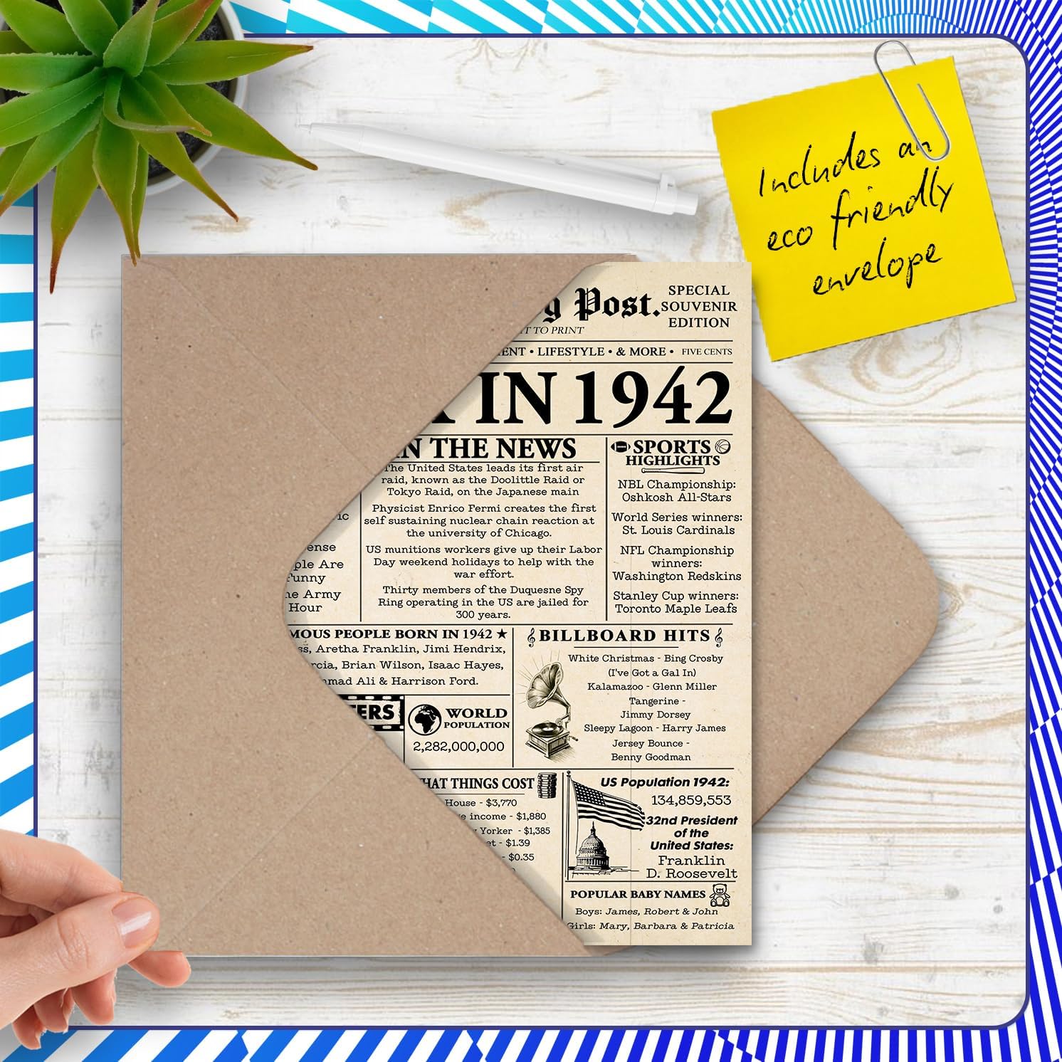 Stuff4 84th Birthday Card for Women and Men, Newspaper Back in 1942 image 5