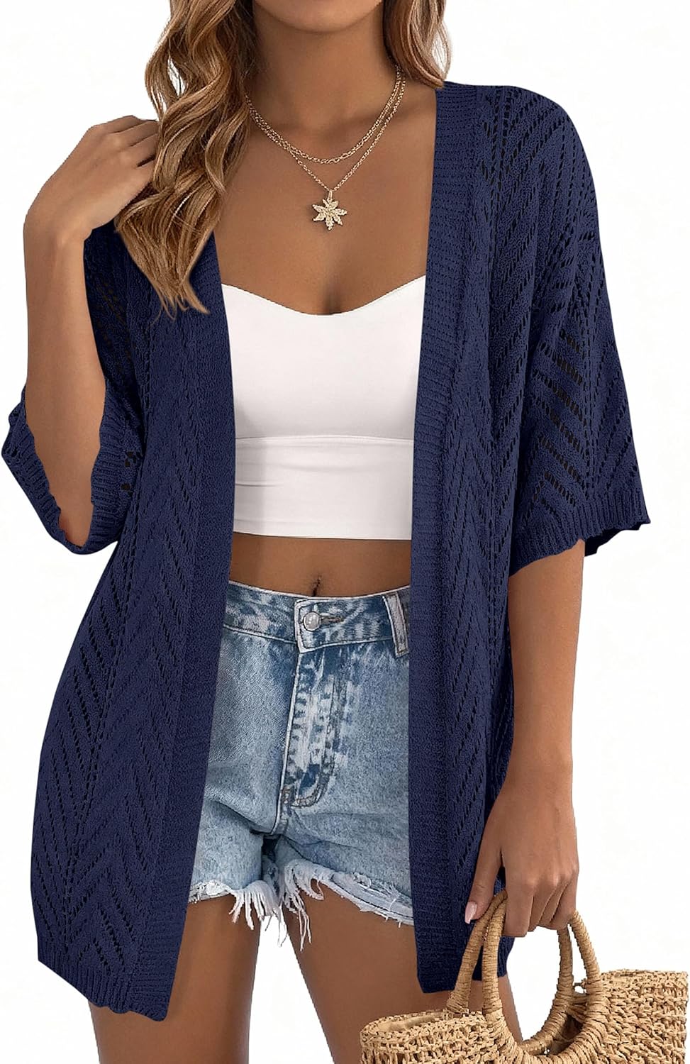 PRETTYGARDEN Women's Lightweight Summer Cardigans 2026 Short Sleeve Knit Crochet Coverups Spring Boho Beach Vacation Clothes