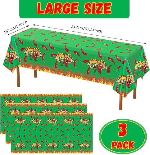 Miniatura 9 de Remerry Mantel de plástico con chile del Cinco de Mayo, desechable, color rojo y verde, suministros de decoración para mesa rectangular, fiesta de