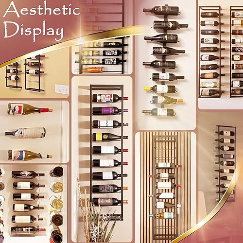 Miniatura 9 de AQAREA Soporte para estante de vino de montaje en pared Soporte de vino de metal para vino individual o licor para exhibir y almacenar