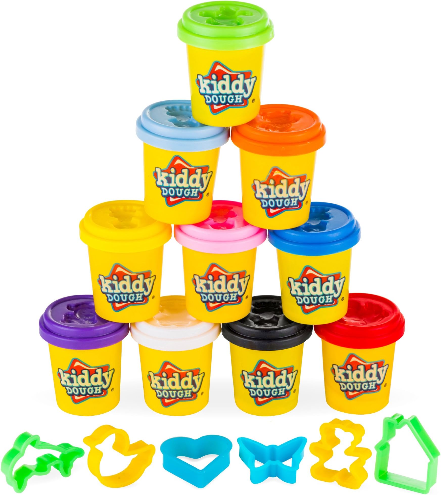 10 Pack of Color Dough – w/ 6 BONUS Dough Cutters & Built-In Molding Lids Mega Modeling & Sculpting Playset With 10 Individual 2-Ounce Cans of Dough – Bulk Party Pack