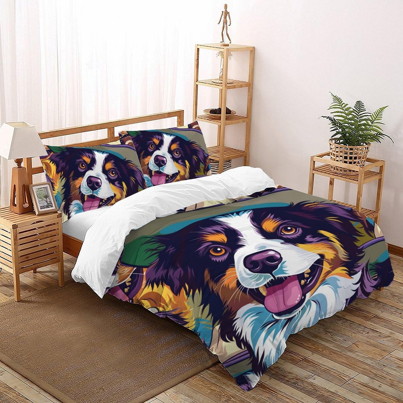 Parure de couette Border Collie 200x200cm avec 2 taies en microfibre