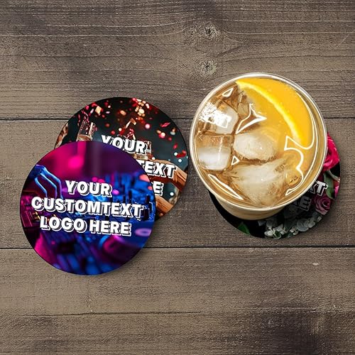 Miniatura 6 de Juego de 100 posavasos personalizados de cartón absorbente de 4 x 4 pulgadas de grosor, impresión personalizada a todo color, ideal para promoción