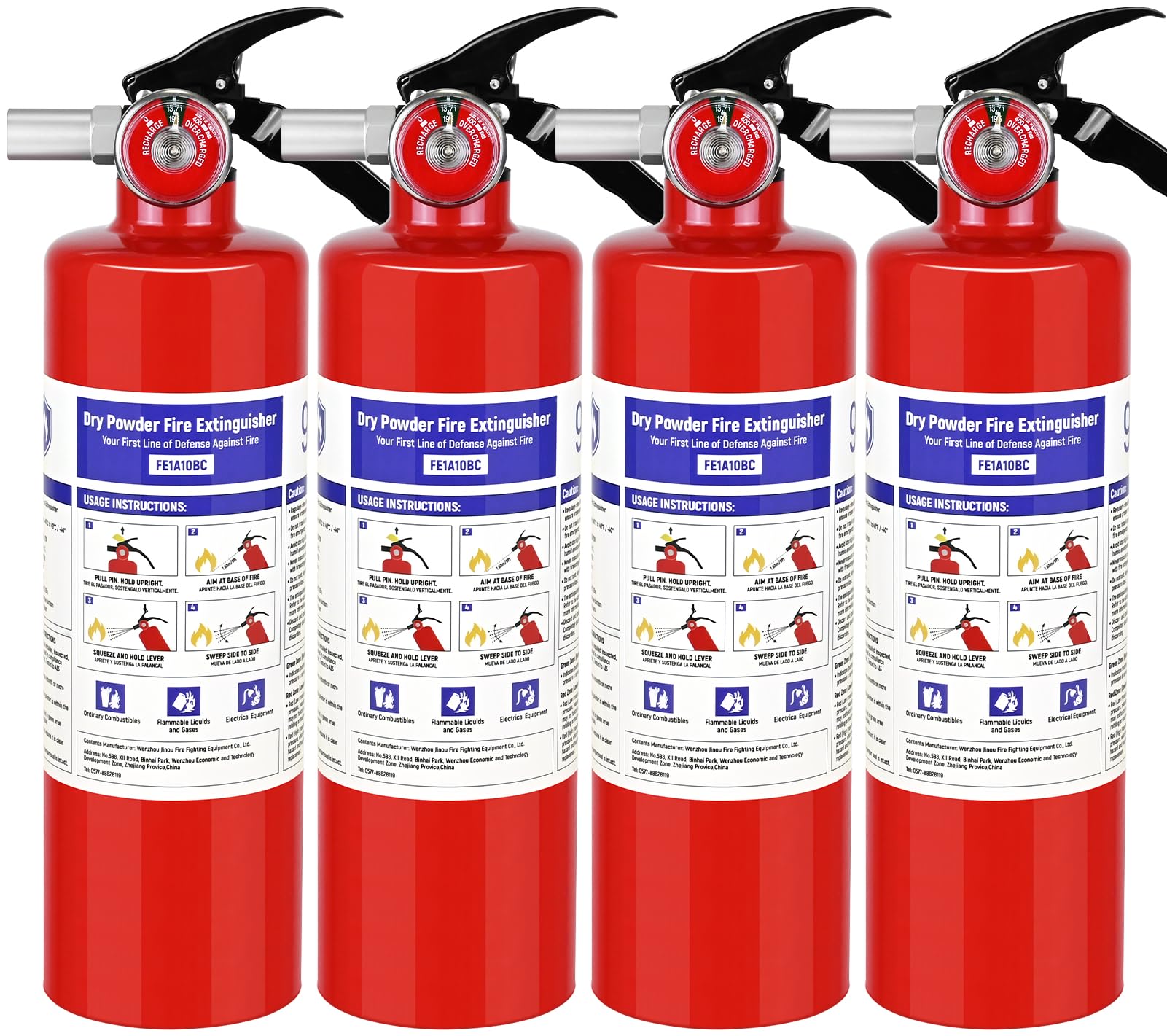 4 Pack 2.5 lb ABC Dry Chemical 1-A:10-B:C Fire Extinguishers