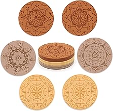 STARUBY 6 PCS Coasters for Drinks Felt Coasters Set Non-Slip Round Bar Coasters Absorbent Heat Proof Coaster for Drinks Wine Glasses Cups Mugs Office Home, 4 inch, Engraving Arting
