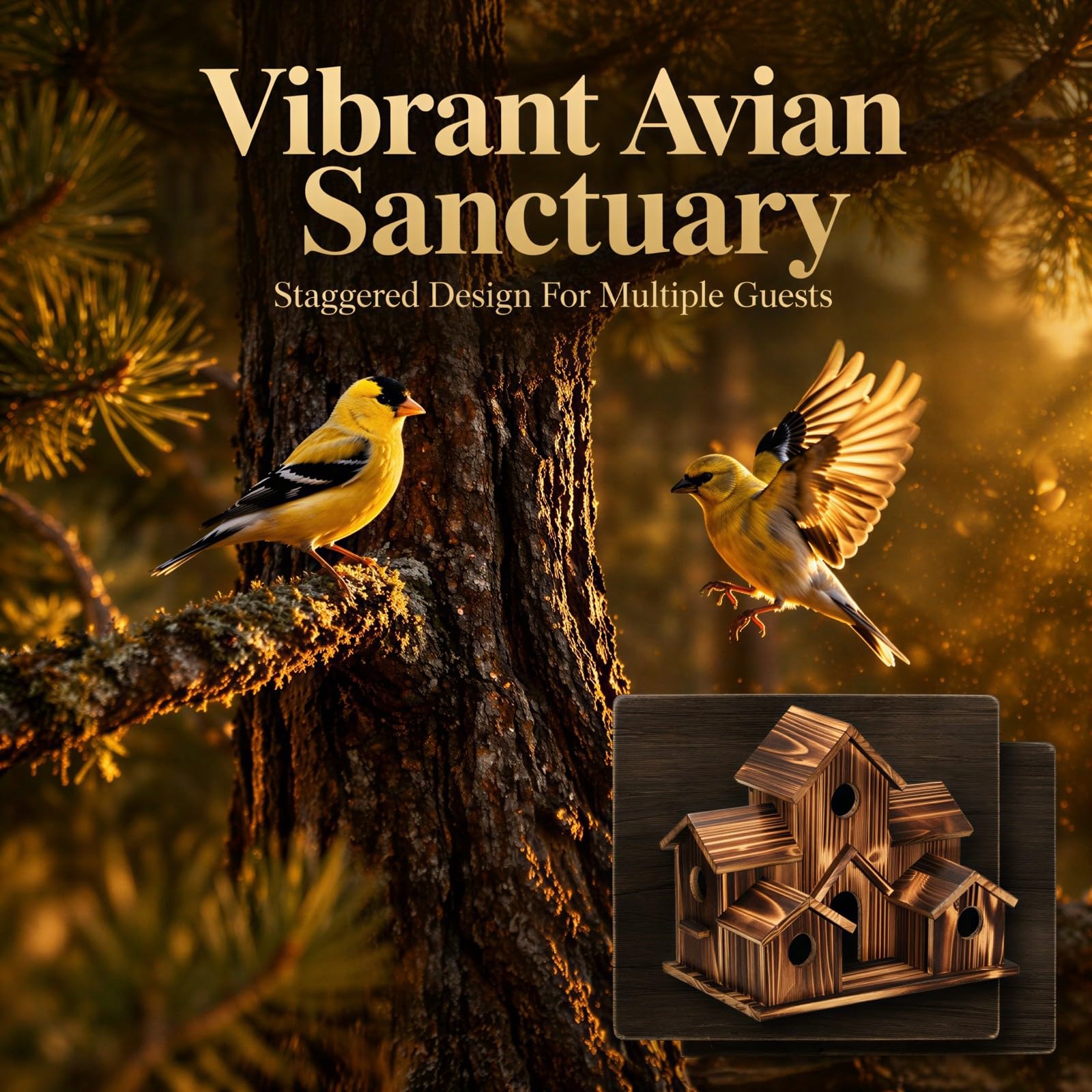 Nichoir en Bois pour extérieur, Maison Style Villa en Bois carbonisé avec Toit incliné et Plusieurs Ouvertures, décoration pour Jardin et terrasse, Grand hôtel à Oiseaux