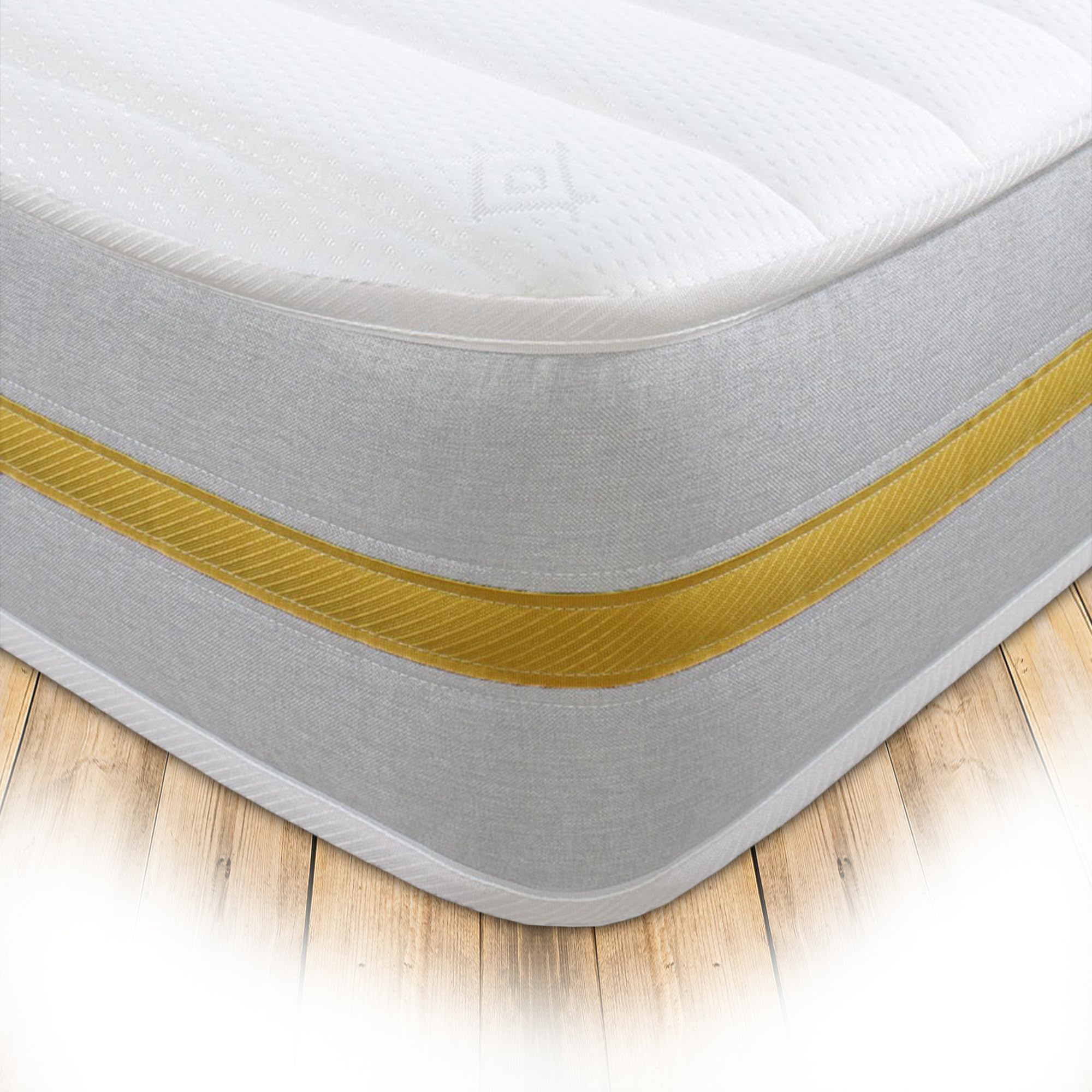Starlight Beds Lunar Luxe, Sprung Hybrid Shorty Memory Foam Mattress. Maximum Value Shorty Mattress, Soft, 7.5 Inch Deep (White/Yellow) (2ft6 x 5ft9)