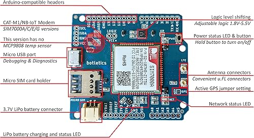 Miniatura 3 de SIM7000 LTE CAT-M1 NB-IoT Celular + GPS + Kit de protección de antena para Arduino (SIM7000A)