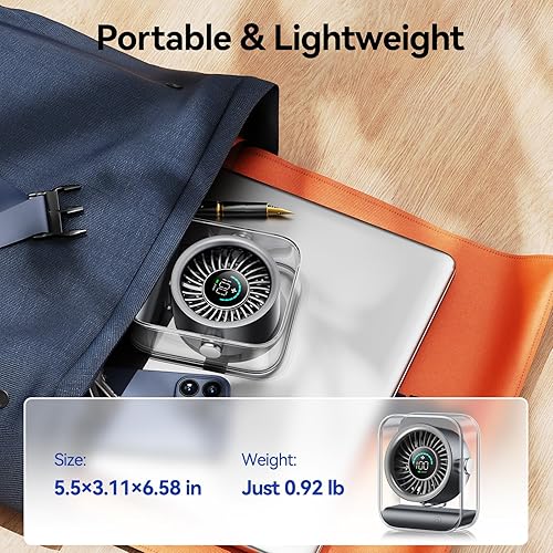 Miniatura 6 de Ventilador de escritorio USB recargable, ventilador de mesa silencioso con flujo de aire turbo, 100 velocidades, pantalla digital, rotación de 90,