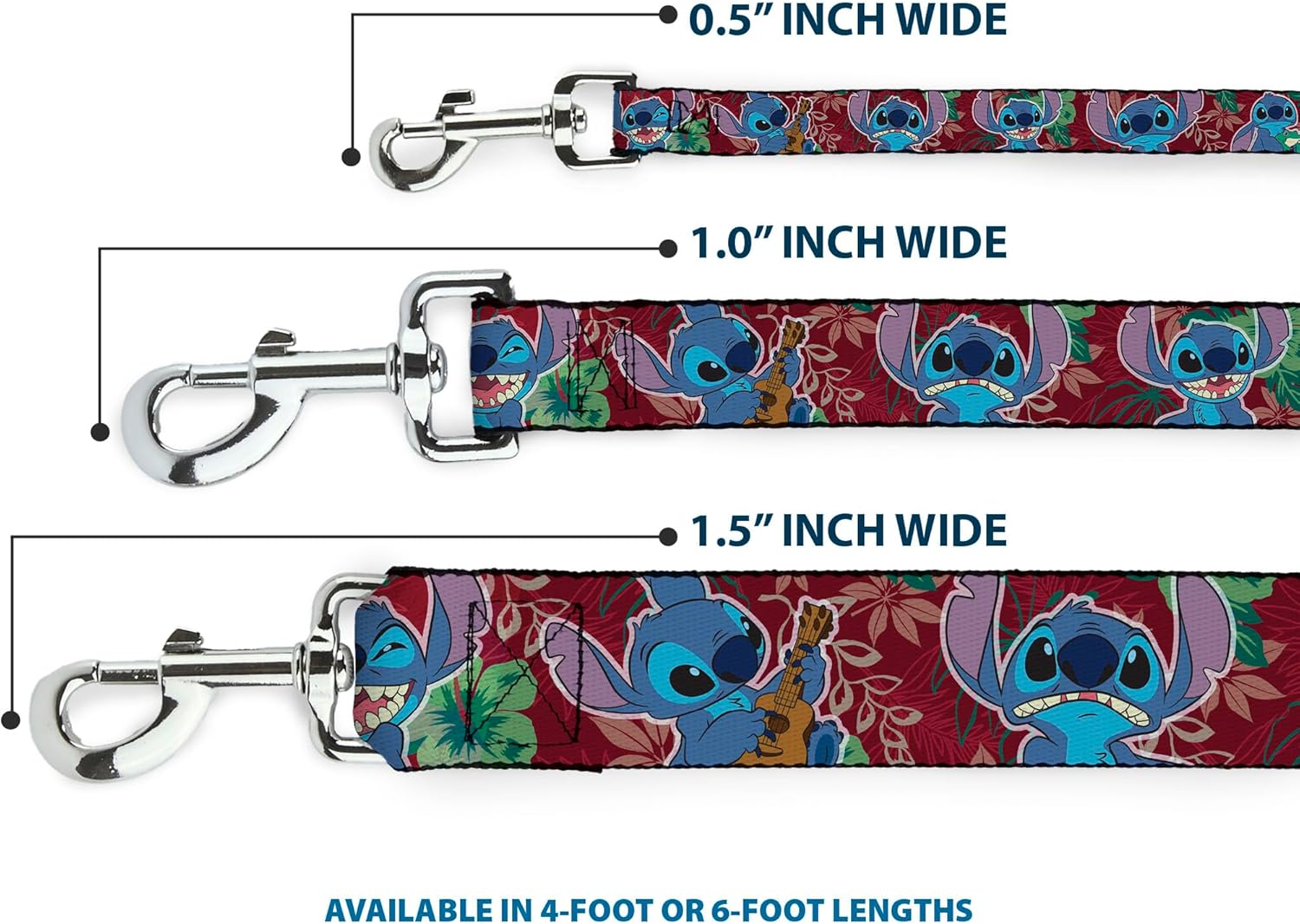 Dog Leash Stitch 6 Expressions Tropical Flora Burgundy Reds Greens 6 Feet Long 1.0 Inch Wide