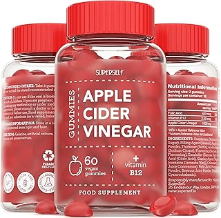 Apple Cider Vinegar Gummies 1000mg - Enhanced with Vitamin B12 & Folic Acid - 500mg ACV per Gummy - 60 Gummies - Natural Ingredients, Vegan & Gluten-Free - High Strength Apple Cider Vinegar Capsules