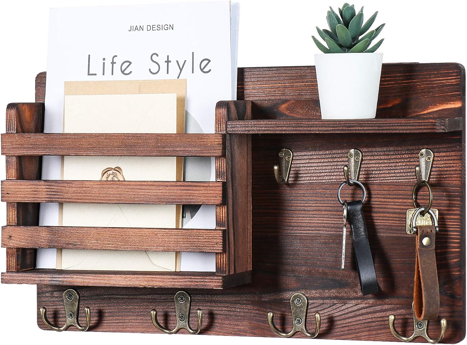 Nekon Mail Holder for Wall Mail Organizer with Key Hooks