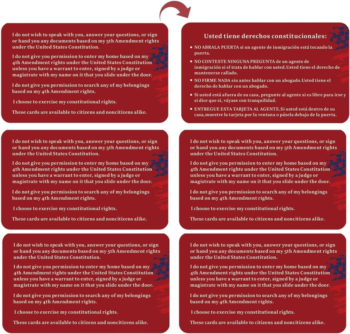 50 PCS Know Your Rights Immigration Red Card - English & Spanish Constitutional Rights Reminder for Immigration Encounters - Pocket-Sized Legal Protection Cards