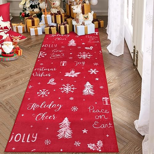 Miniatura 3 de Alfombra de pasillo de Navidad de 2 x 6 pies, lavable y resistente a las manchas, alfombra decorativa de Navidad, alfombra pequeña de Feliz Navidad,