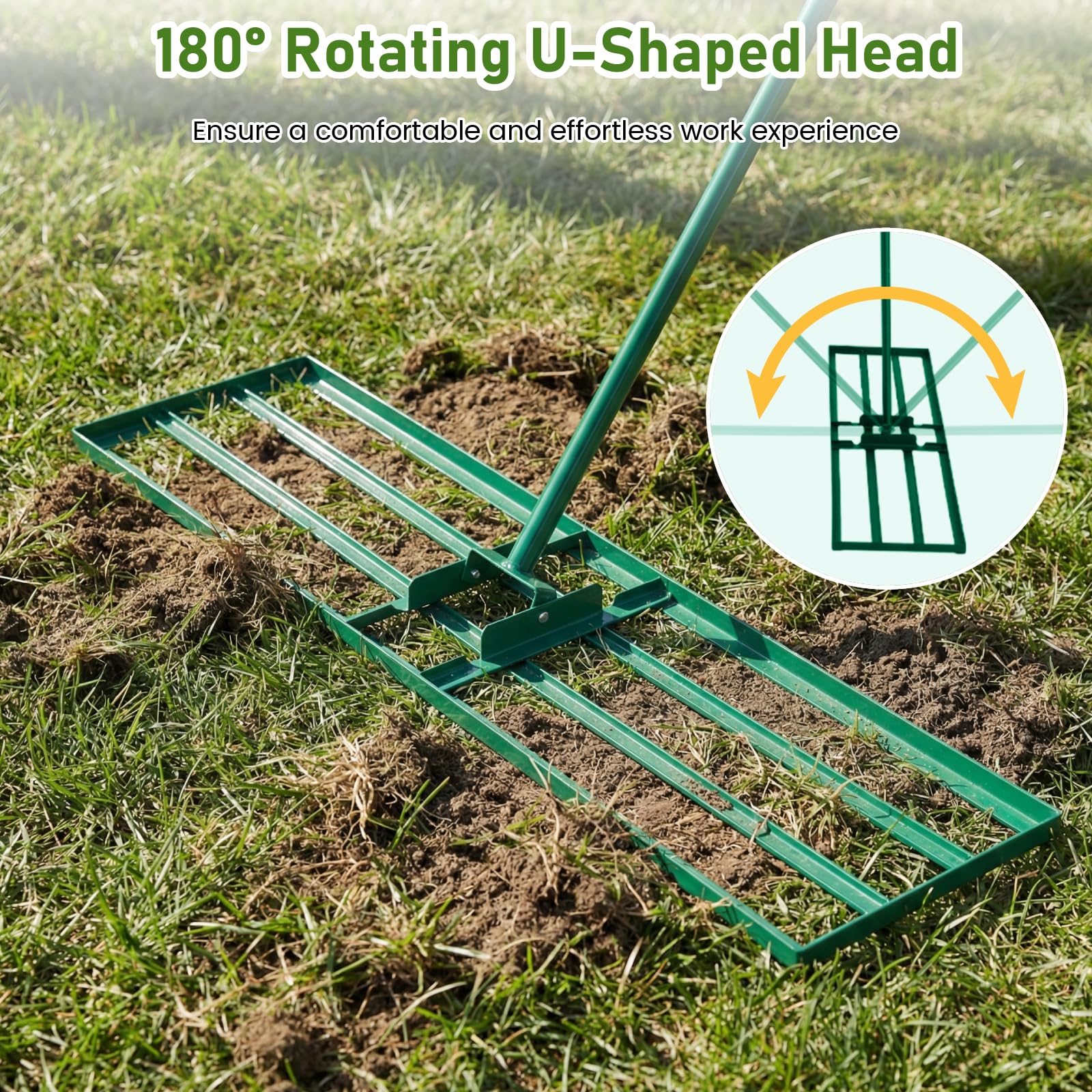 Rastrello livellatore per prato, 75 x 25 cm/30” x 10” Attrezzo livellatore per prato in metallo resistente con manico regolabile, livellatore per terreno a basso sforzo per giardino, prato, campo d