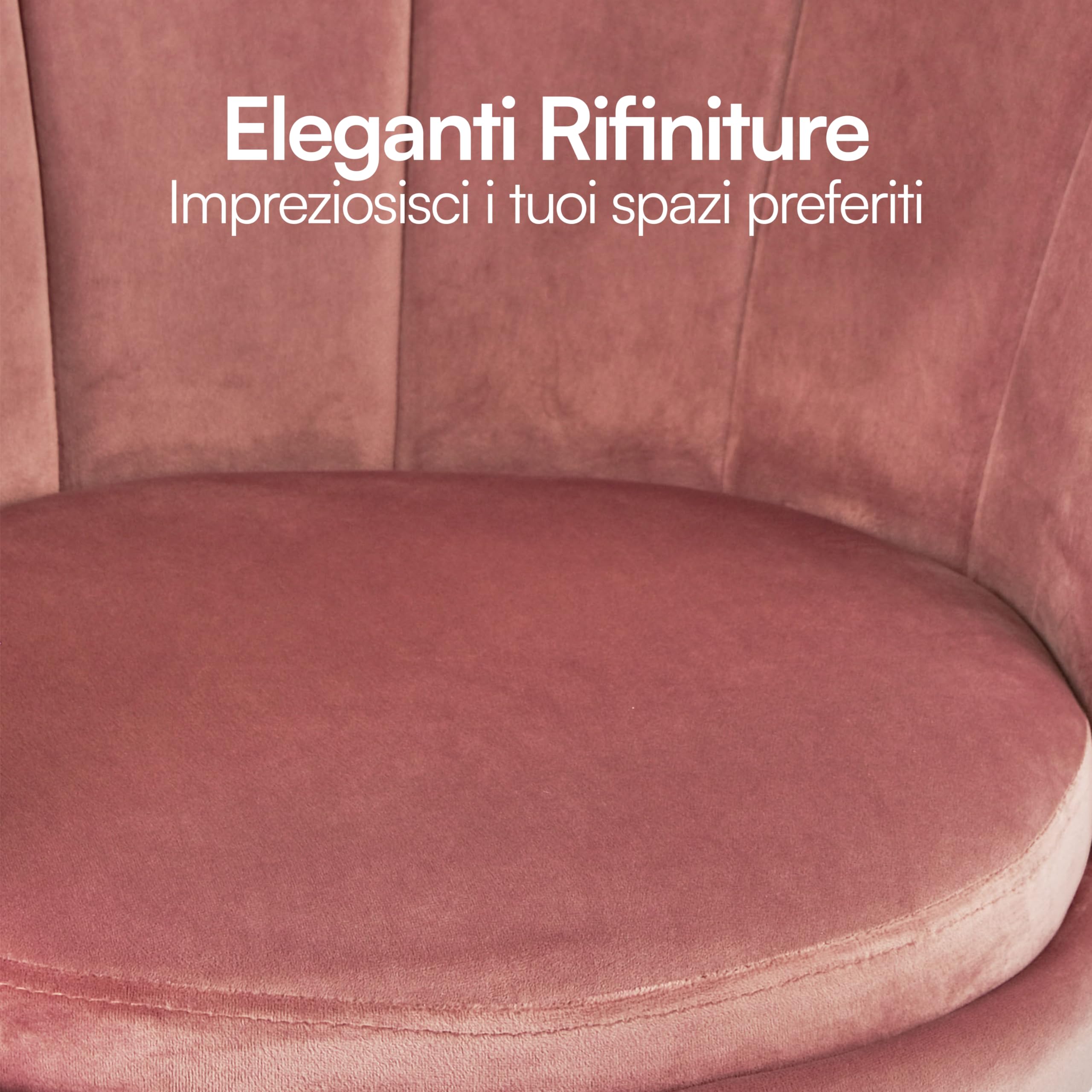 Baroni Home Poltrona Imbottita con Schienale a Conchiglia in Velluto Cipria con Gambe in Oro, Poltrona da Salotto e Camera da Letto, Super Confortevole, Poltrona Relax 69x71x84 Cm