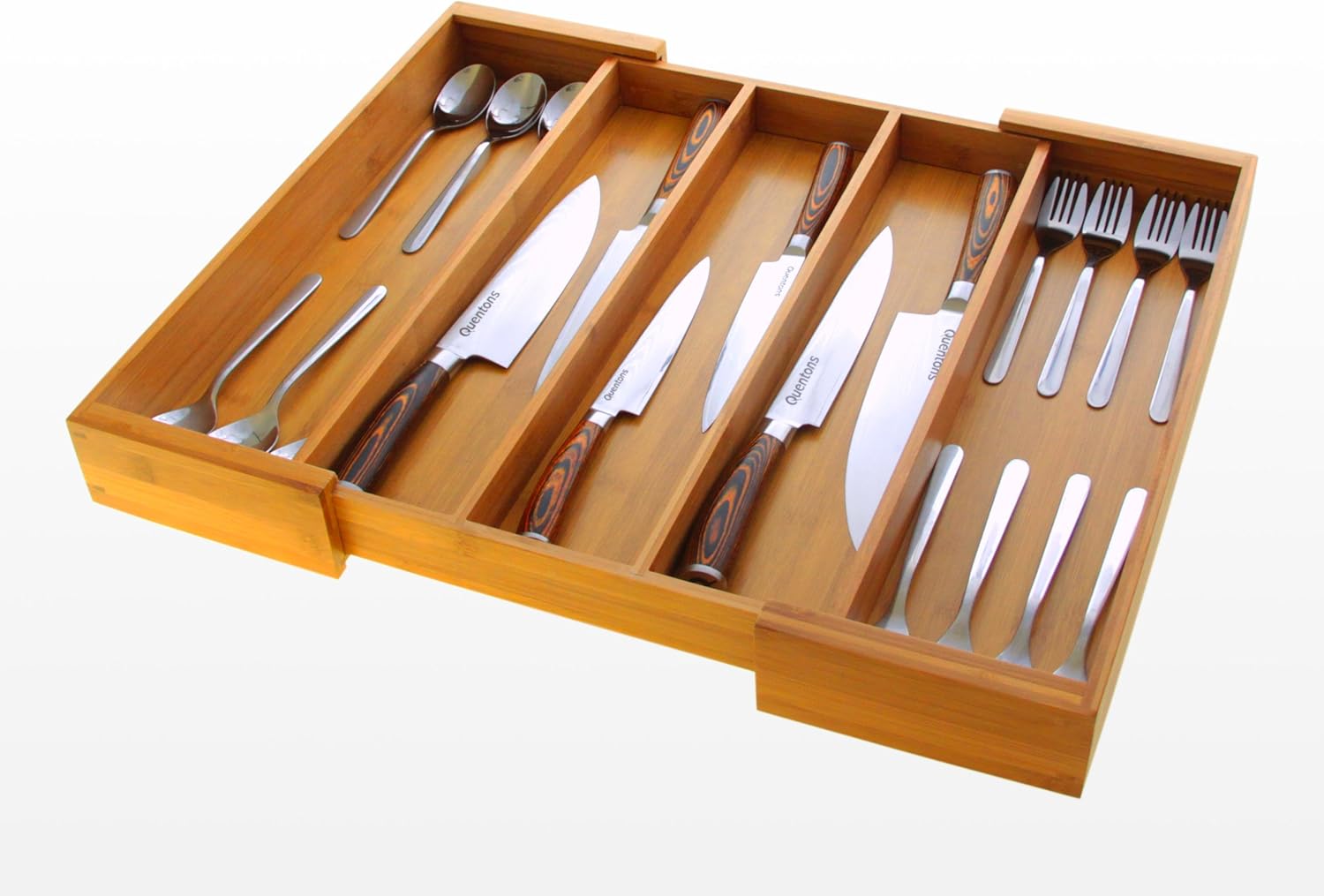 Utensils Flatware Cutlery Tray, Kitchen Drawer Inserts Organiser (32.5-56.5 x 46 cm), Made of Natural Bamboo