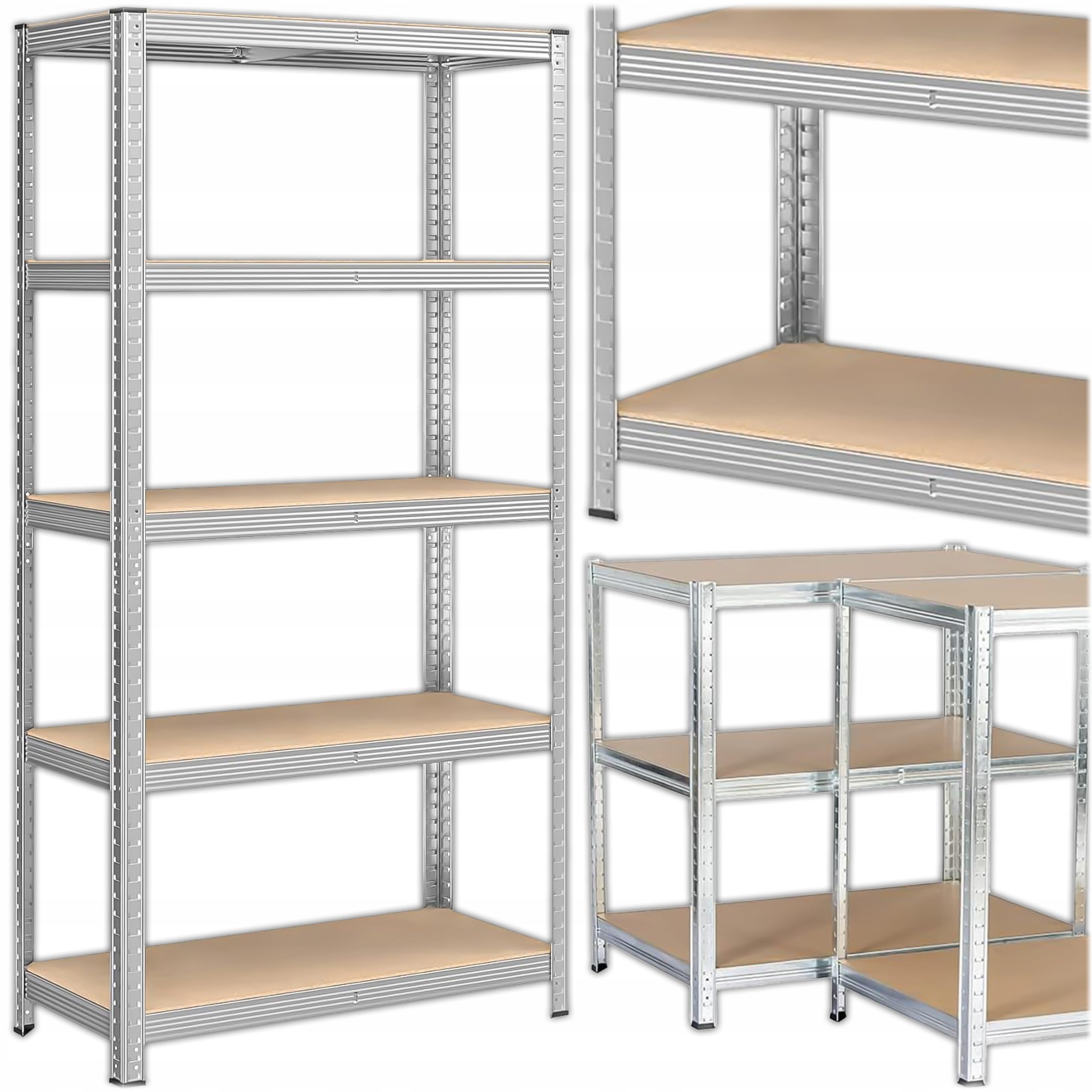 KRUMAD Étagère pour charges lourdes, 180 x 90 x 40 cm, à 5 tablettes en MDF, capacité de charge de 875 kg, en métal, pour garage, cave, atelier, sans vis, réglable en hauteur, système d'étagère stable