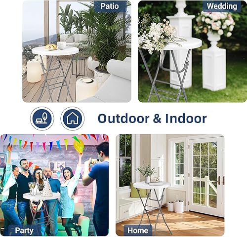 Miniatura 9 de Mesa de cóctel plegable redonda de 28 pulgadas para interiores y exteriores con patas extraíbles, mesa alta de altura de barra plegable para