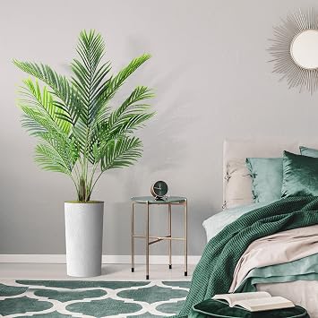 Artificial Tree in White Marble Effect Planter, Fake Areca Tropical Palm Silk Tree for Indoor and Outdoor Home Decoration - 66 Overall Tall (Plant Pot Plus Tree)