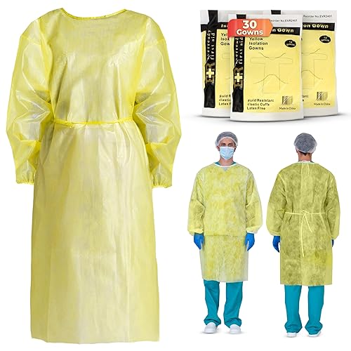 Ever Ready First Aid Bata aislante desechable con muñecas elásticas, tamaño universal, amarillo, paquete de 30