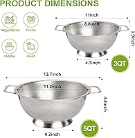 Vista 2 de Colador de acero inoxidable de 3 cuartos, colador para alimentos de cocina, apto para lavavajillas