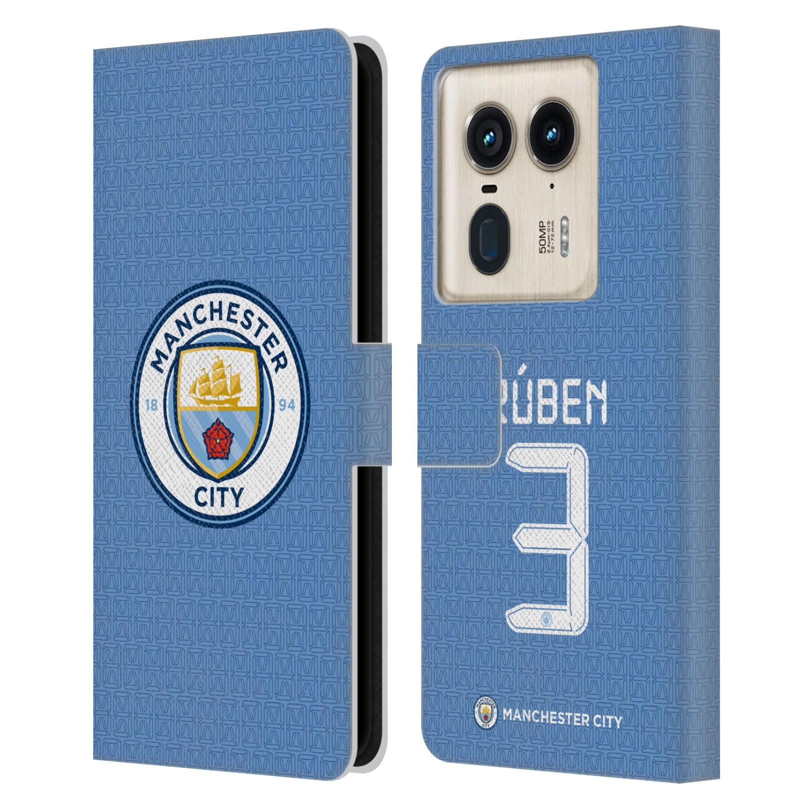 Head Case Designs Officially Licensed Manchester City Man City FC Rúben Dias 2021/22 Players Home Kit Group 1 Leather Book Wallet Case Cover Compatible with Motorola Edge 50 Ultra/X50 Ultra