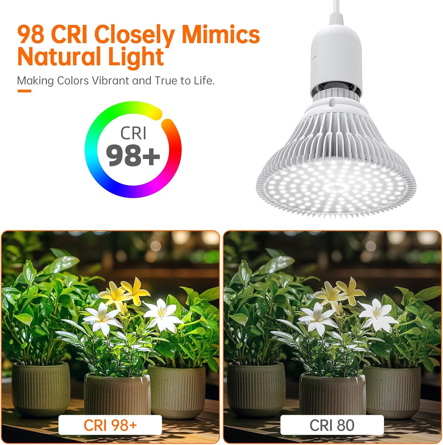 Hanging Grow Lights for Indoor Plants, 25W Full Spectrum, White Plant Light Bulb with Timer, 16.4FT Power Cord, 5000K, Pendant or Ceiling Installation, Perfect for Tall Plants, and Plant Shelf