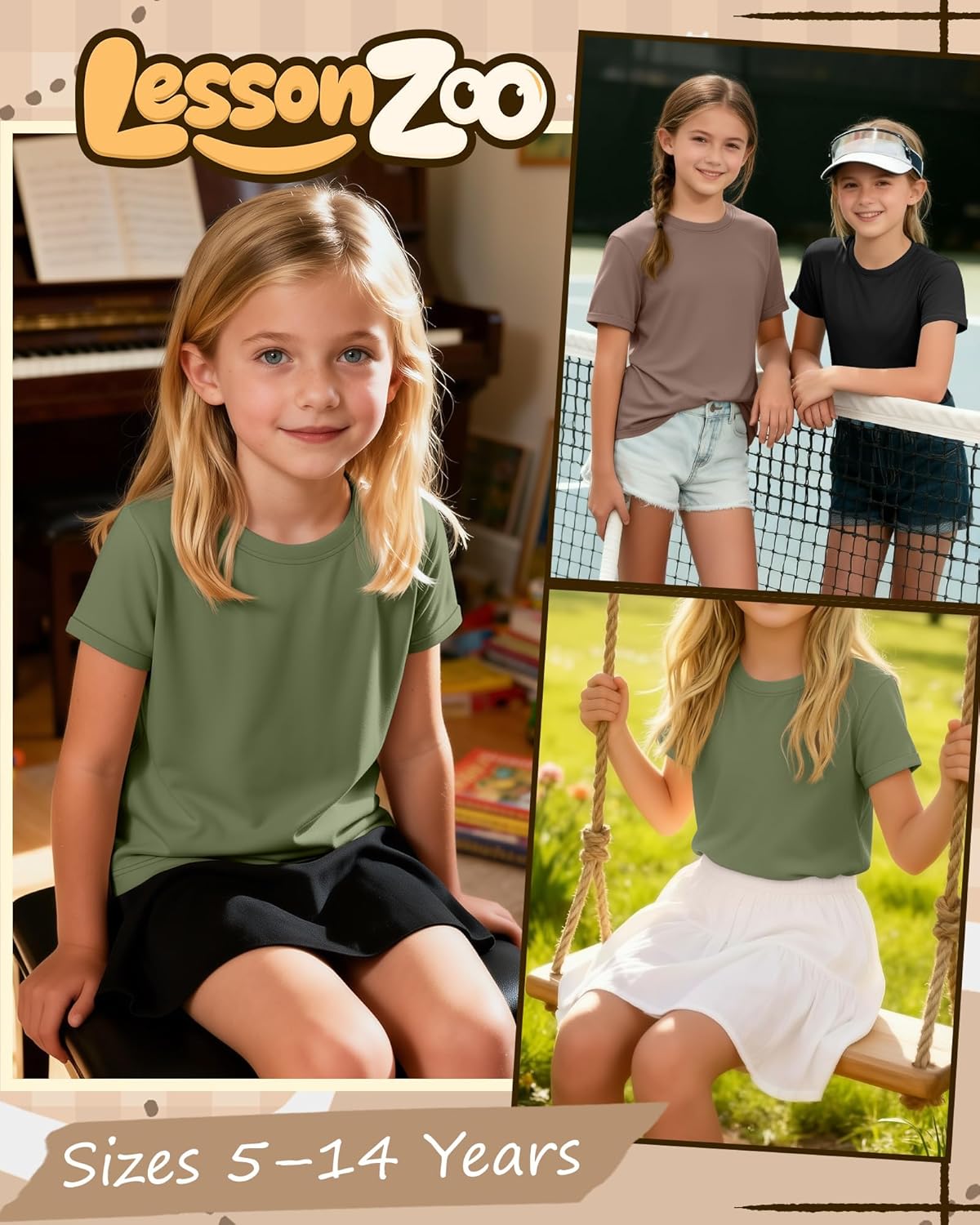 3 Pack Girls Short Sleeve T Shirts Kids Crewneck Rolled Cuffs Fashion Shirts Summer Casual Basic Tees Tops 5-14 Y - Image 4