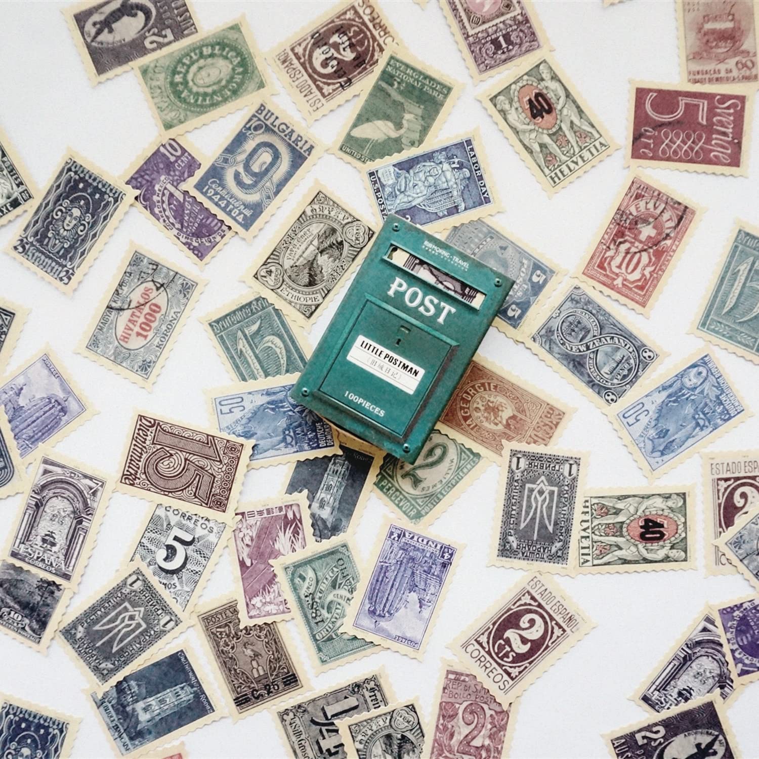 Collage Material Stamps Stickers Retro Stickers 100-Piece Set in Matchbox Mini Cards Stickers Antique Schedule Notebook Note Letter (Old Castle Diary 2) : Office Products