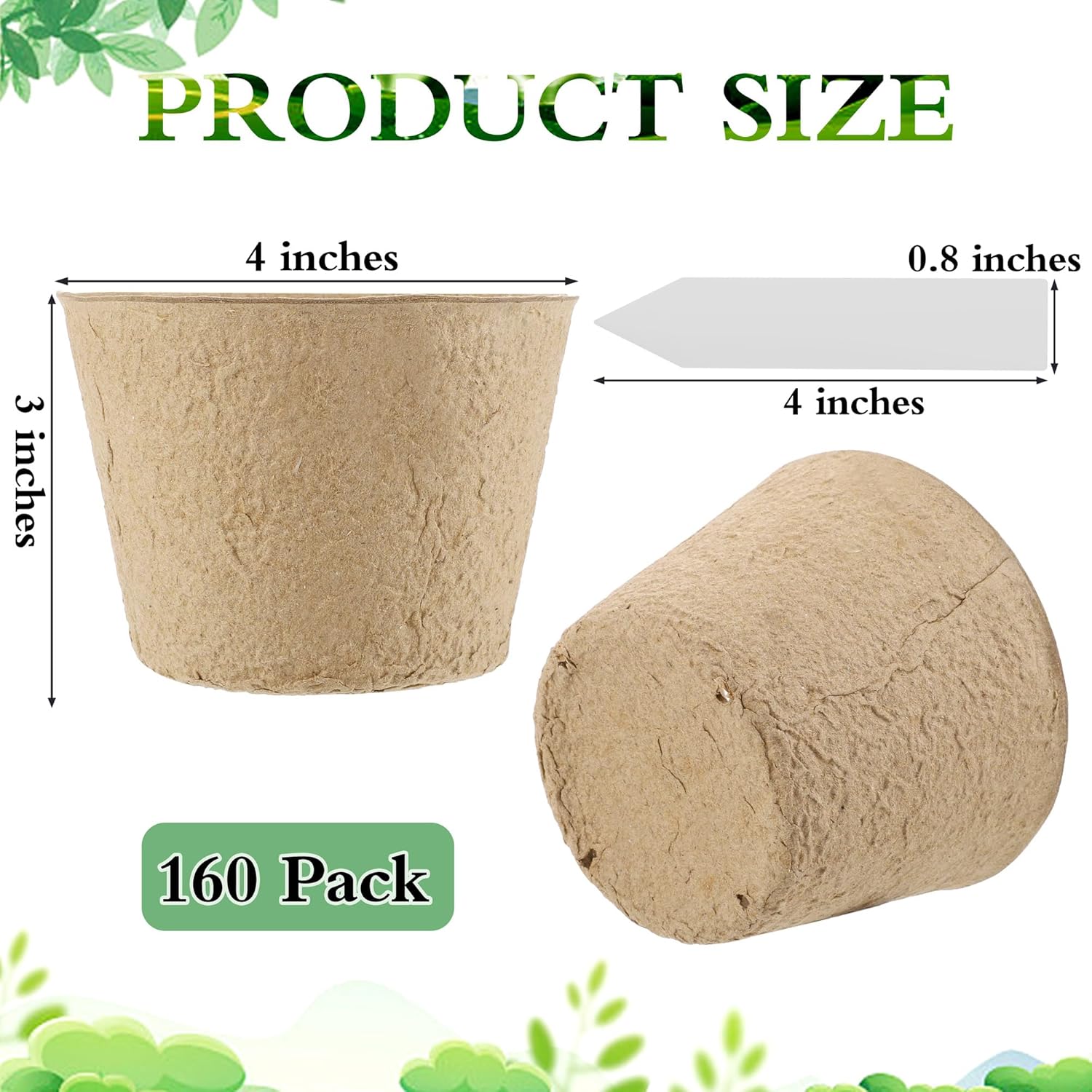 160 Pieces Peat Pots Seed Starters 4 Inch Peat Pots Round Biodegradable Seed Starting Pots with 160 Plant Labels, Planter Nursery Pots with Drainage Holes for Vegetable Seed