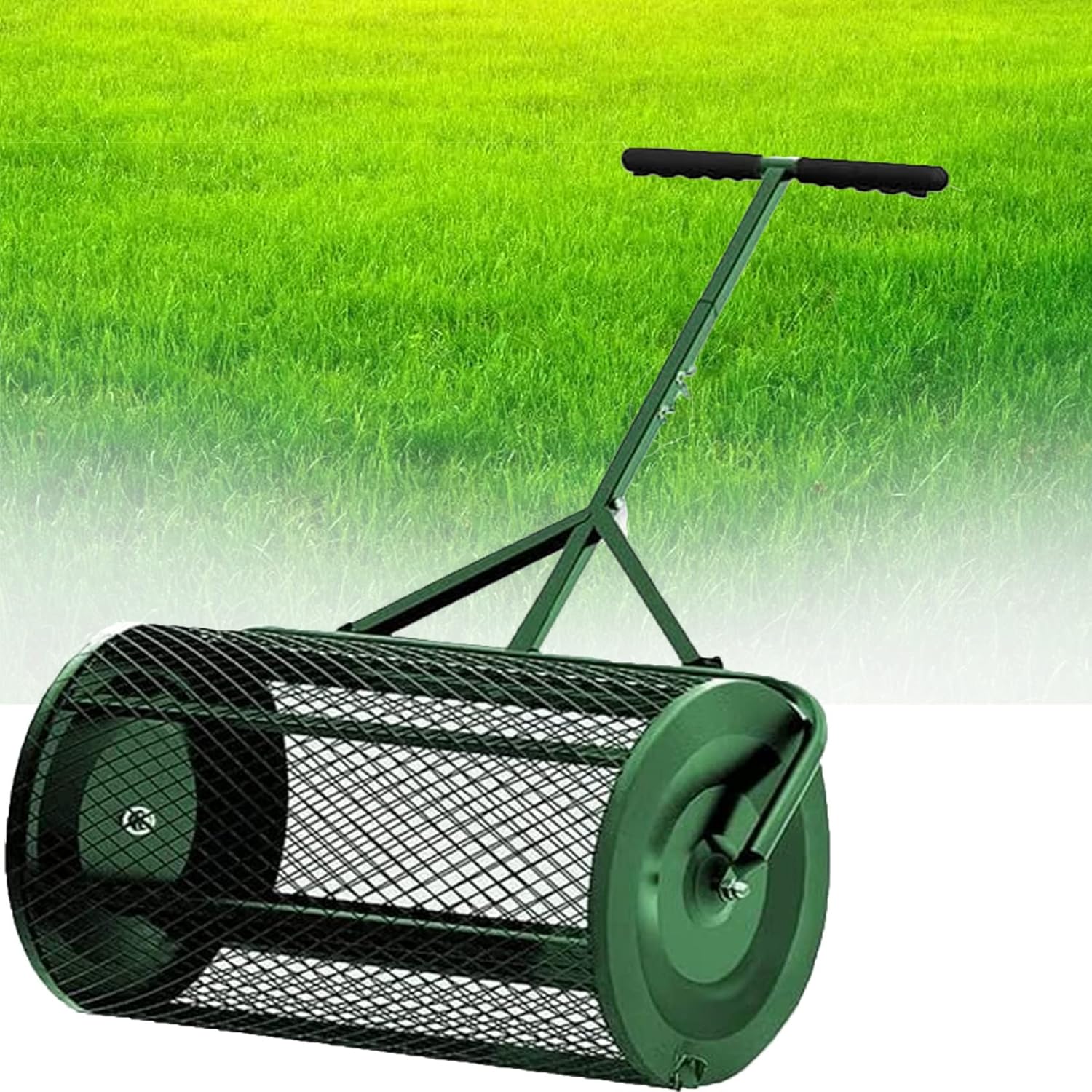 24 in Compost Spreader, Durable Peat Moss Spreader, for Fertilizer Manure Soil Grass Seed Peat Moss - Durable Powder Coated Manure Spreaders Roller for Garden Lawn and Yard