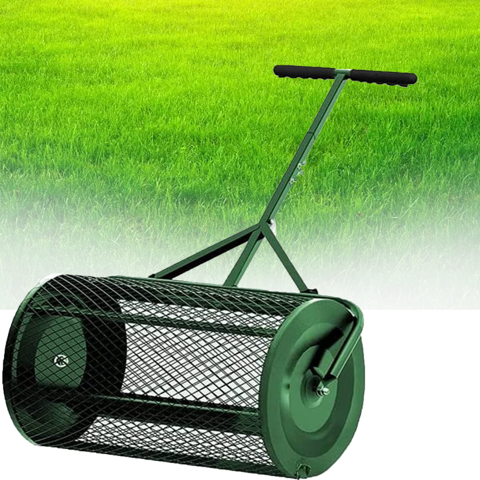 24 pulgadas esparcidor de abono, esparcidor de turba duradero, para fertilizantes, estiércol, suelo, césped, semillas, turba, esparcidor de estiércol recubierto duradero, rodillo para jardín, césped