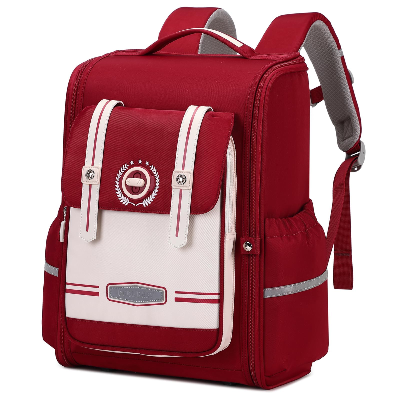 Amythe Schoolrugzak meisjes jongens ergonomisch 1-5e klas met borstband, kinderrugzak school 6-12 jaar schooltas met afneembare riem en reflecterend 24L-6187, lila