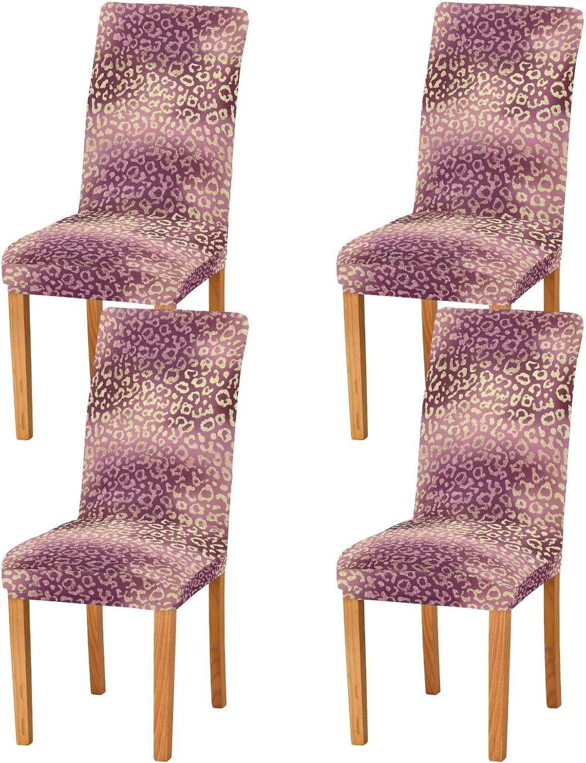 ALAZA Chair Covers for Dining Room, Gloden Rose Pink Leopard Cheetah Print Stretch Chair Cover Sets Chair Protector Removable Washable for Ktichen Restaurant Hotel