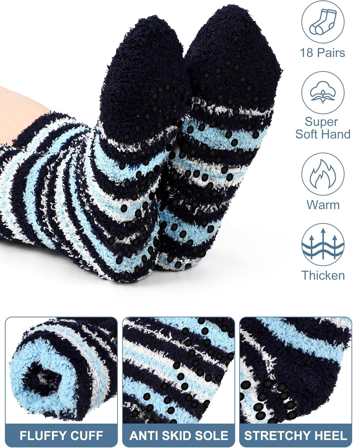 Liitrsh 18 Pairs Fuzzy Socks with Grips Plush Comfy Hospital Slipper Fluffy Socks Thick Non Slip for Men Women Gift - Image 4