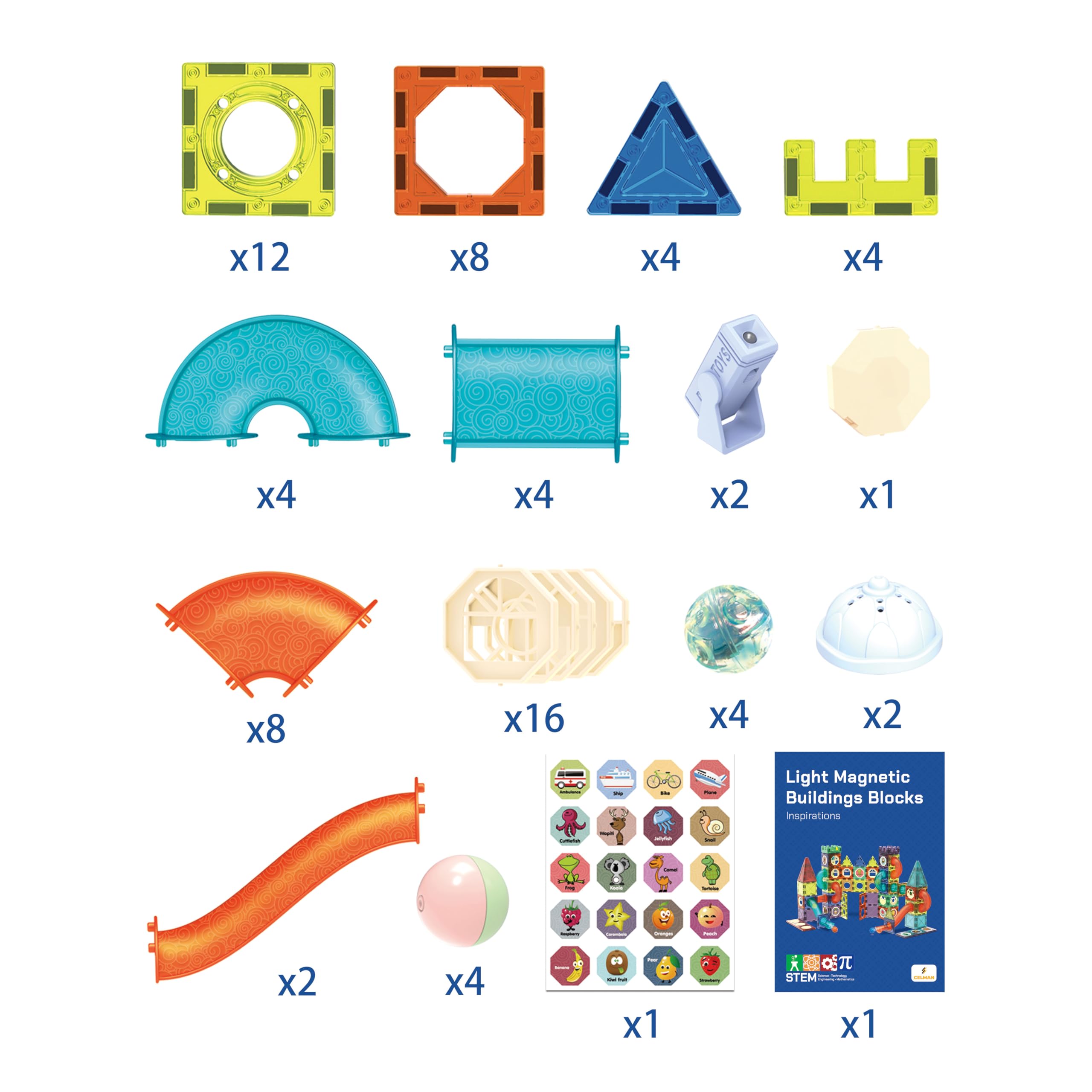 CELMAN Montessori magnetyczne klocki, 75 części, magnesy z akcesoriami, zabawka Montessori, tor kulkowy dla dzieci od 3, 4, 5, 6, 7, 8 lat, STEM, zabawka edukacyjna, prezent