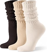 CSCELERSPORT Women's Slouch Crew Socks - Scrunch Knit Cotton Calf Tube Socks 3 Pairs, Sizes 5.5-13