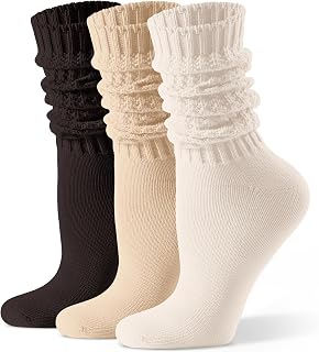 CSCELERSPORT Women's Slouch Crew Socks - Scrunch Knit Cotton Calf Tube Socks 3 Pairs, Sizes 5.5-13