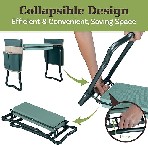 Miniatura 7 de Pure Garden - Rodillero y asiento de jardín, plegable 2 en 1, con bolsillos extraíbles para herramientas de jardinería, regalos de jardinería para