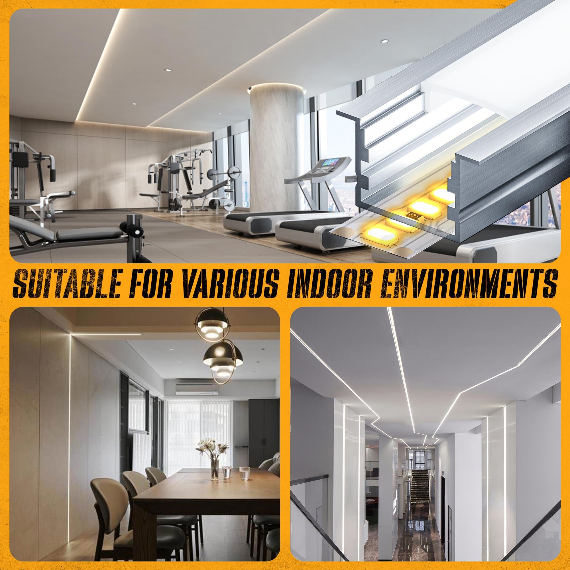 5 x Profili in Alluminio da 2 m (Totale 10 m) per Strisce LED, Canalina LED e Diffusore Striscia LED, con Tappi e Clip di Montaggio, Max Striscia LED 15 mm - Dimensione 27.2 x 15 mm (5*2M=10M)