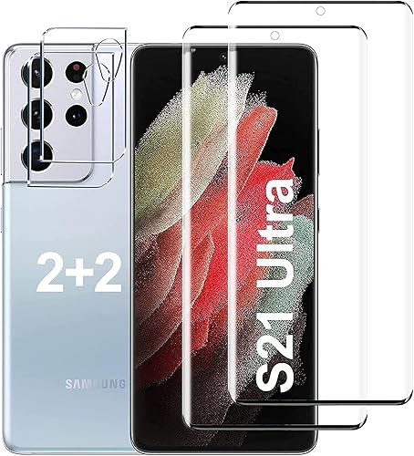 Paquete de 22 Protector de pantalla para Galaxy S21 Ultra 5G compatible con huellas dactilares dureza 9H cobertura completa protector de pantalla de