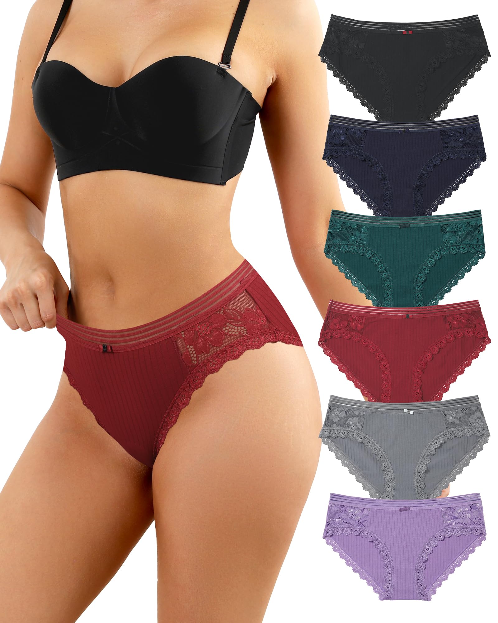 Womens Underwear Cotton Bikini Panties Lace Breathable Hipster Panty Stretch Full Briefs Multipacks S-XL