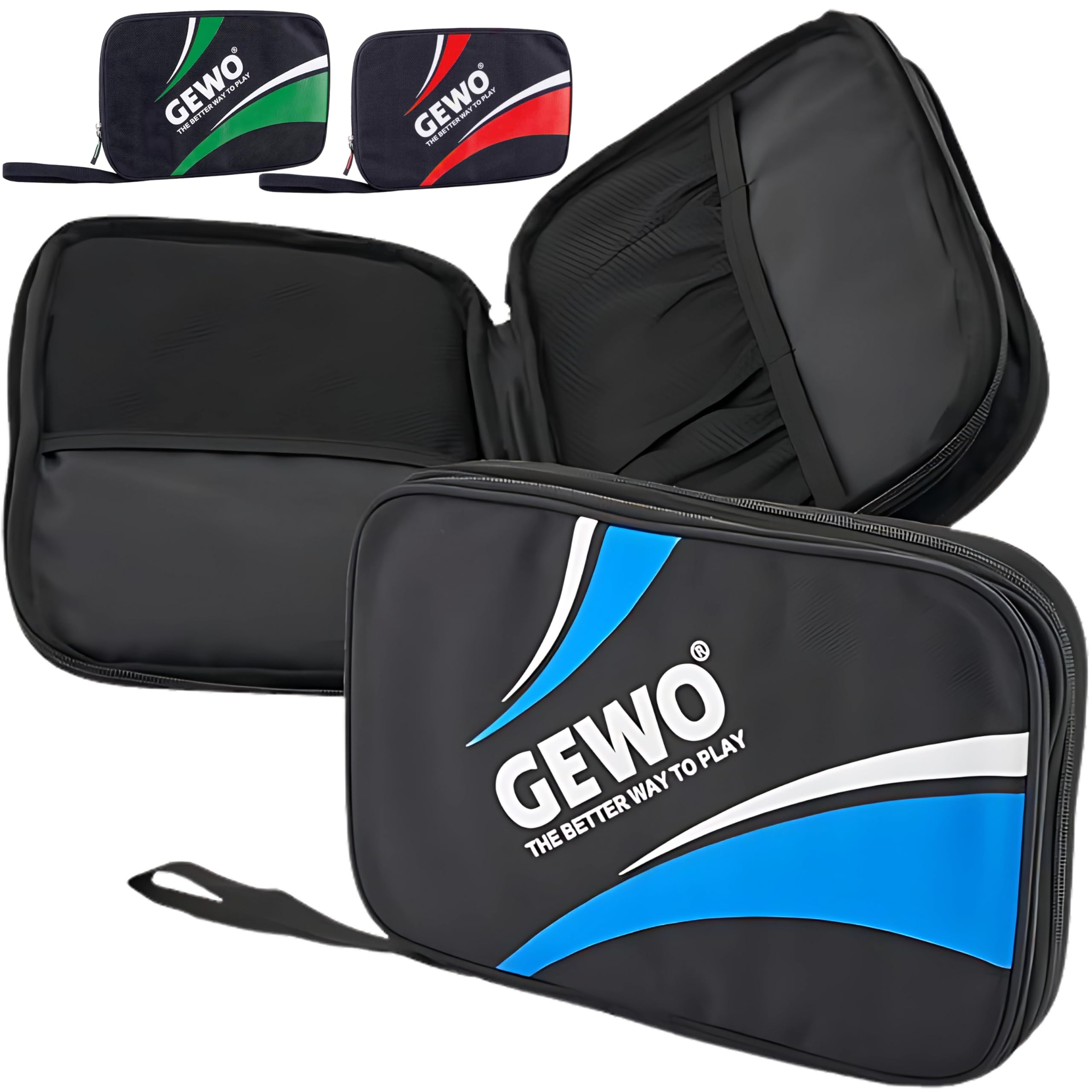 GEWO Double Case Master - Table Tennis Bat Case for 2 Rackets - Nylon Table Tennis Bag with Padded Racket Compartments - All-Round Bat Protection with Carry Strap 32 cm Blue