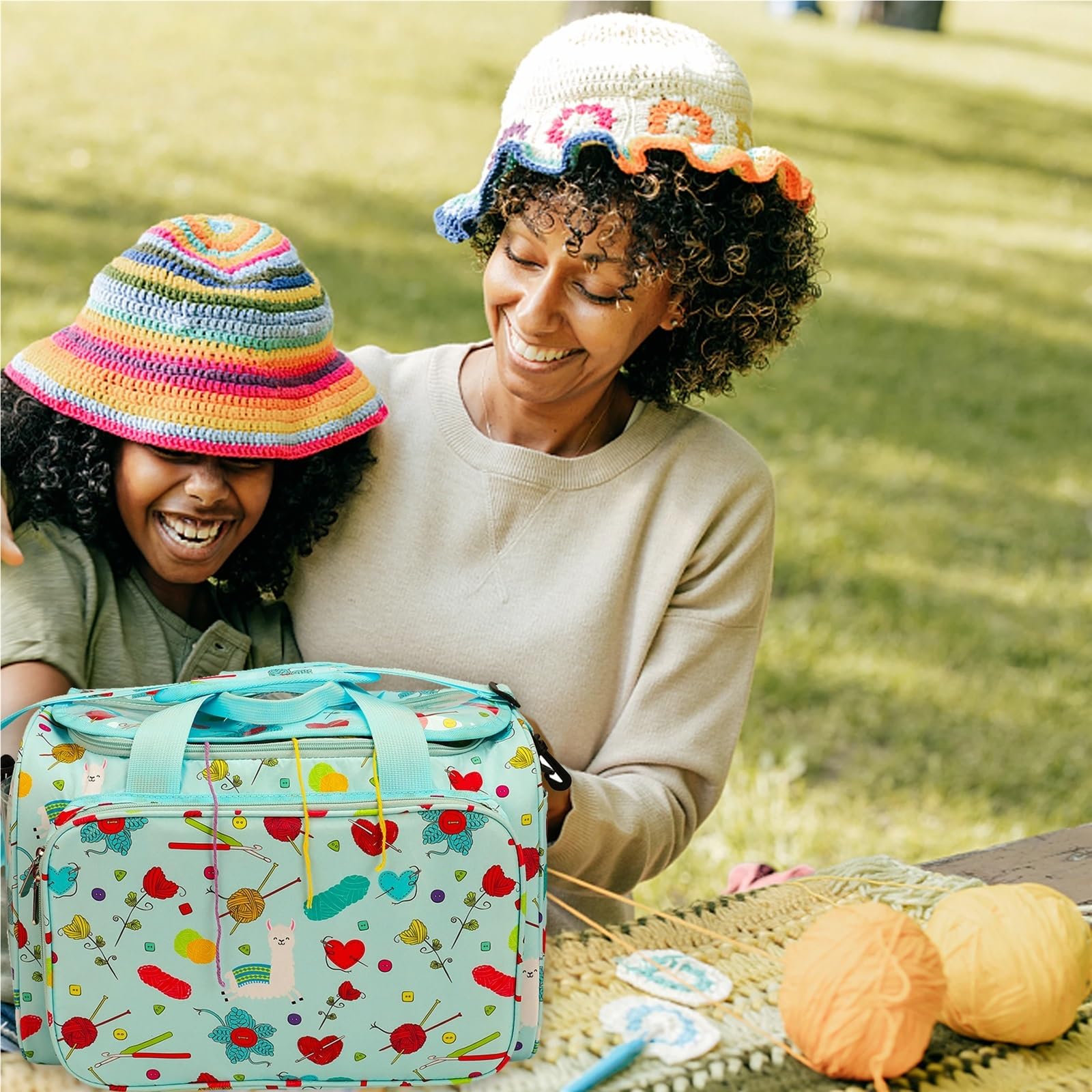 Bolsa Para Guardar Herramientas De Punto Bolsa de tejer, organizador hilo con divisor interior for ganchos ganchillo lana, juego costura agujas, bolsa almacenamiento DIY(Gray)
